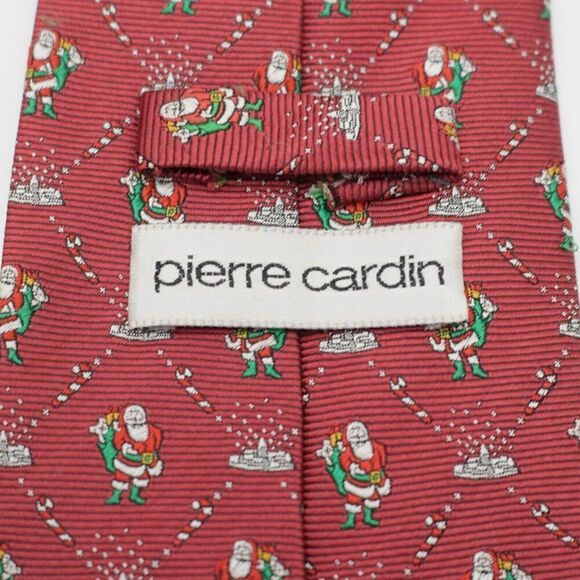 Pierre Cardin Santa Claus Red Woven Christmas Wide Silk Tie - Picture 3 of 6